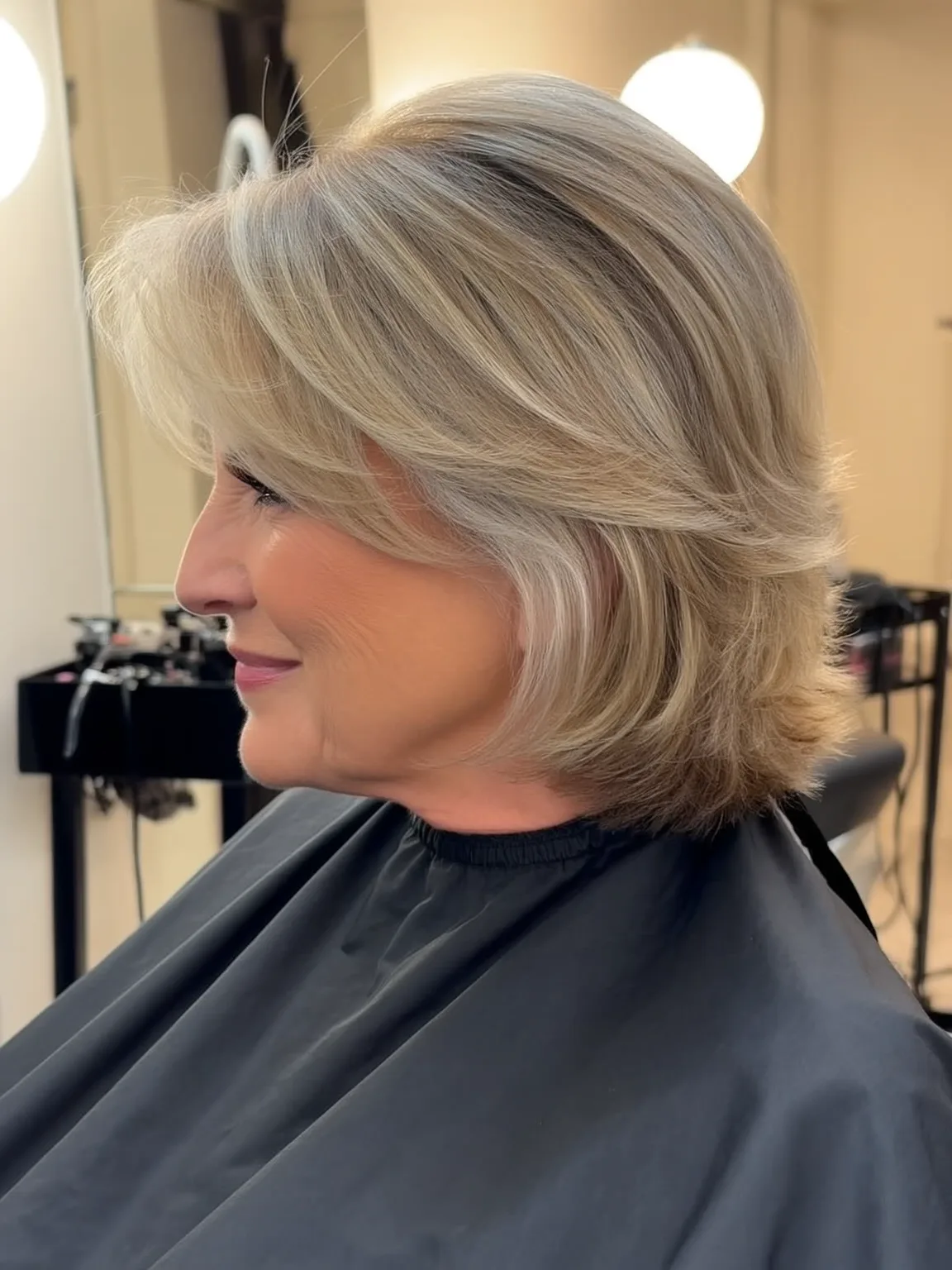 Chin-Length Soft Silver Blonde Feathered Layers